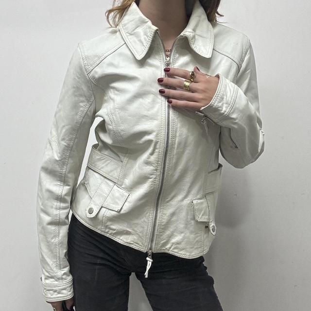 White cargo leather jacket