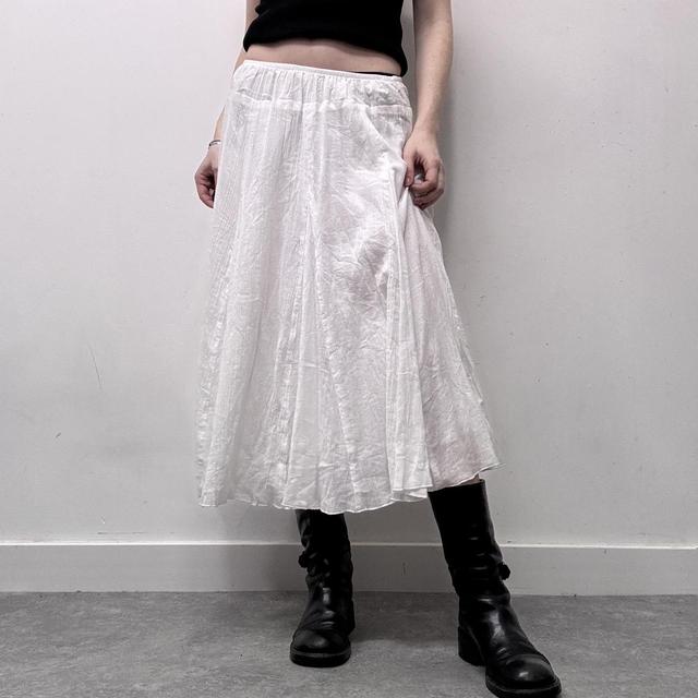 White crinkle pleated midi skirt