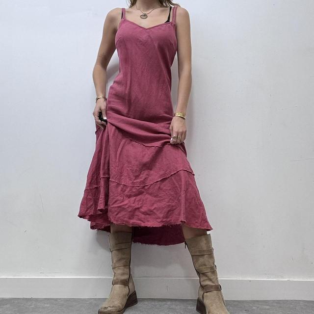 Pink linen bias cut maxi dress