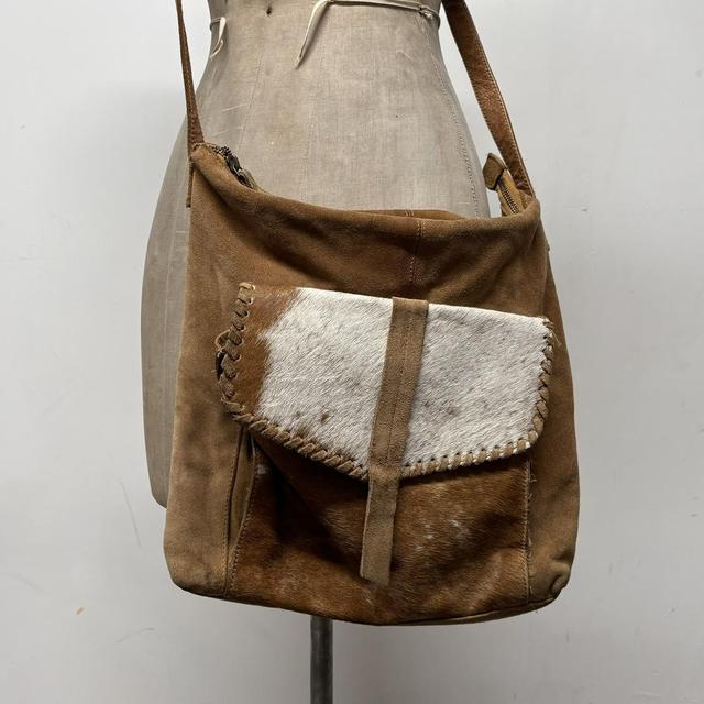 Cow hide leather satchel bag