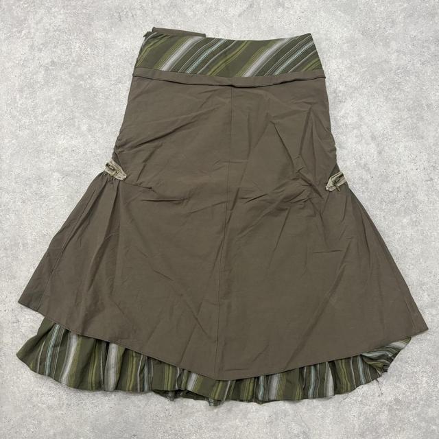 Khaki pinstripe asymmetric layered maxi skirt
