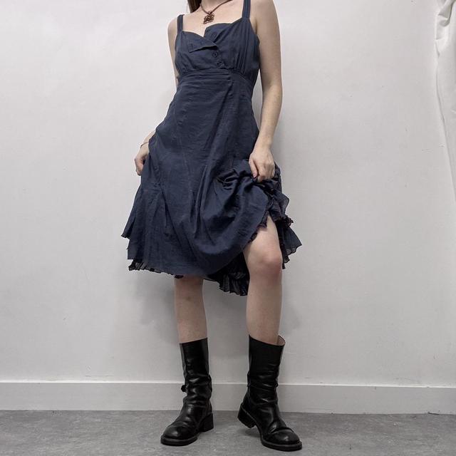 Blue cargo puff ruffle dress