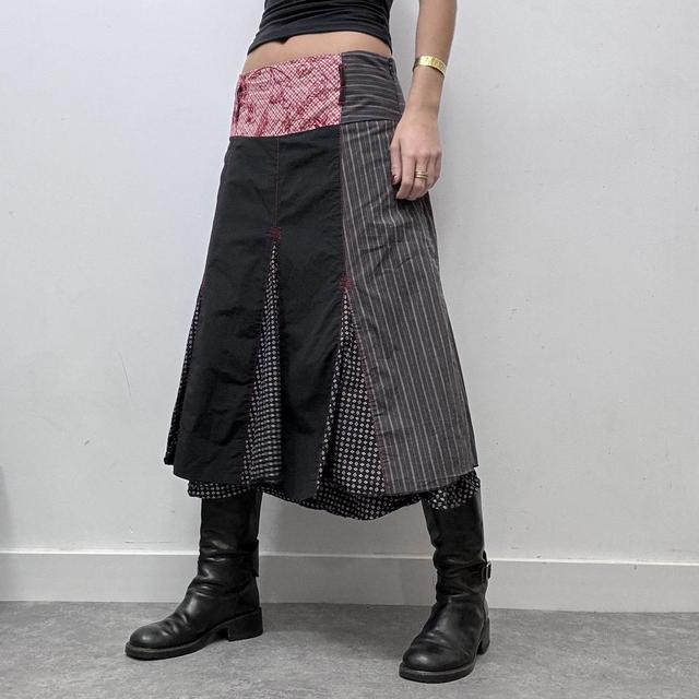 Pinstripe patchwork flared midi skirt