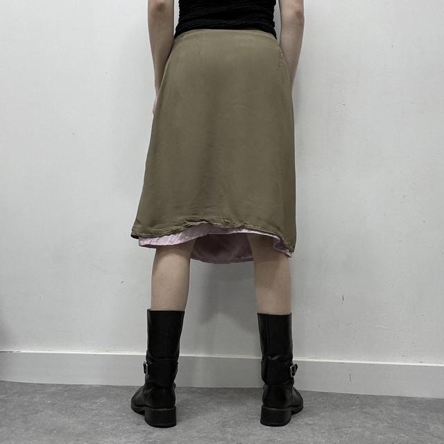 Khaki silky layered midi skirt
