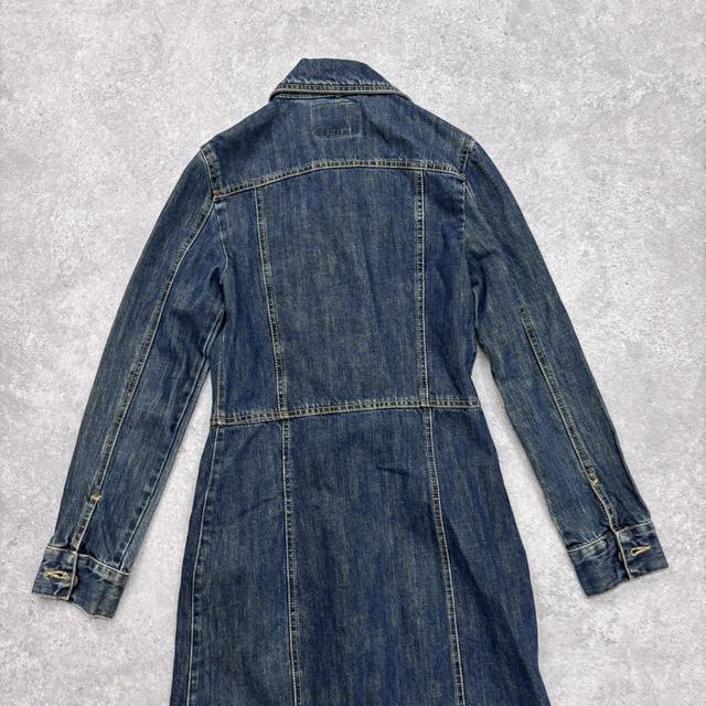 Long mid-wash denim trench coat mac