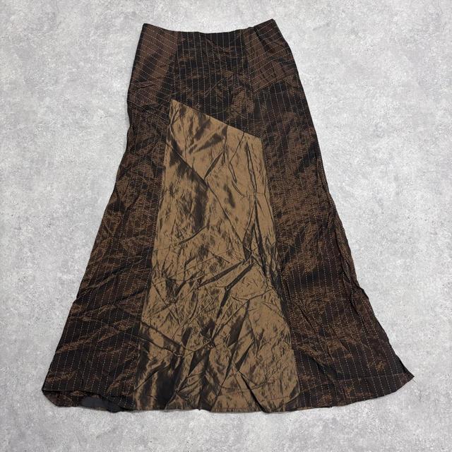 Brown satin pinstripe maxi skirt