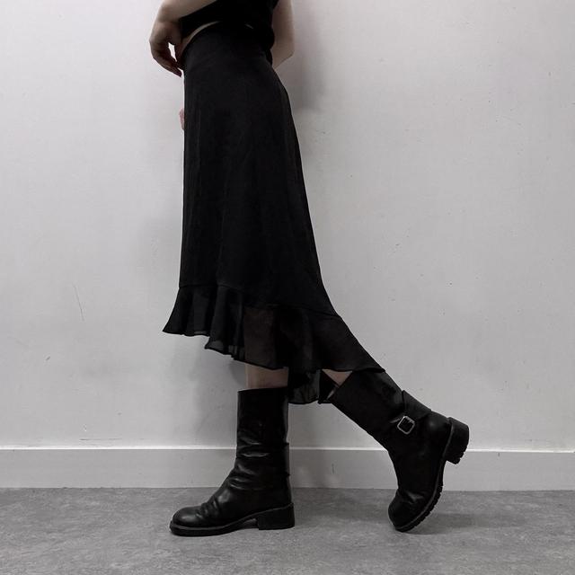 Black sheer layered midi skirt