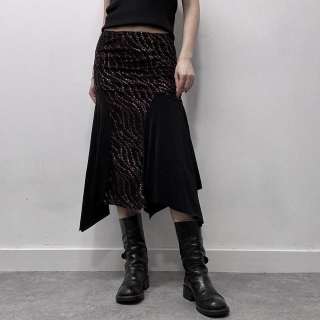Grunge glitter asymmetric midi skirt