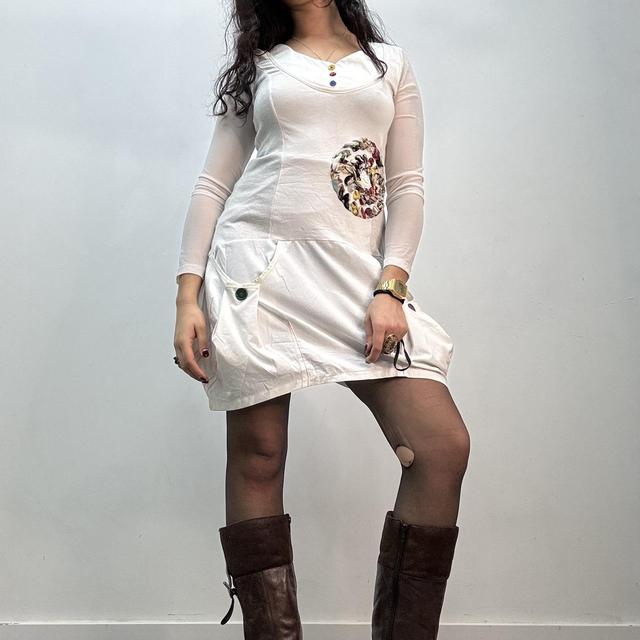 White flared puff mini dress
