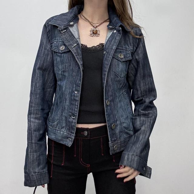 Distressed dark denim jacket