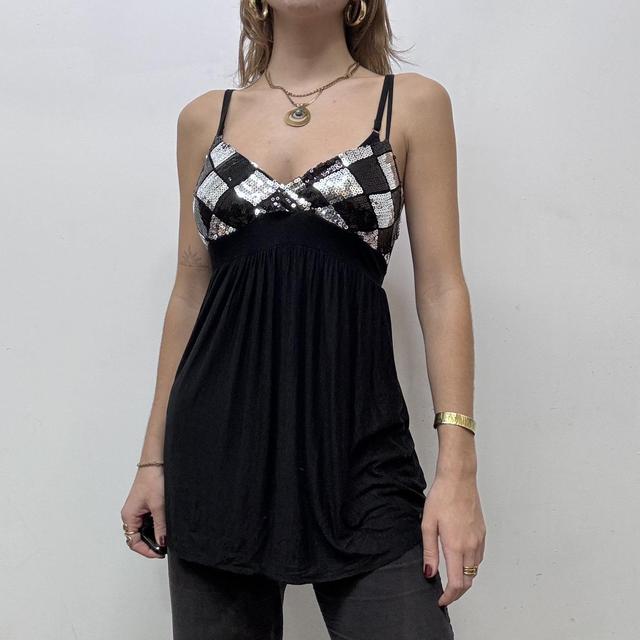 Diamond argyle embelsihed bust y2k black vest