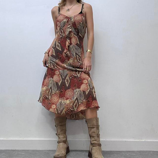 Leopard paisley printed bias cut dress