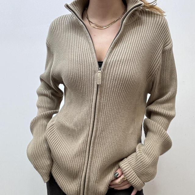 Brown slouchy ribbed cardigan