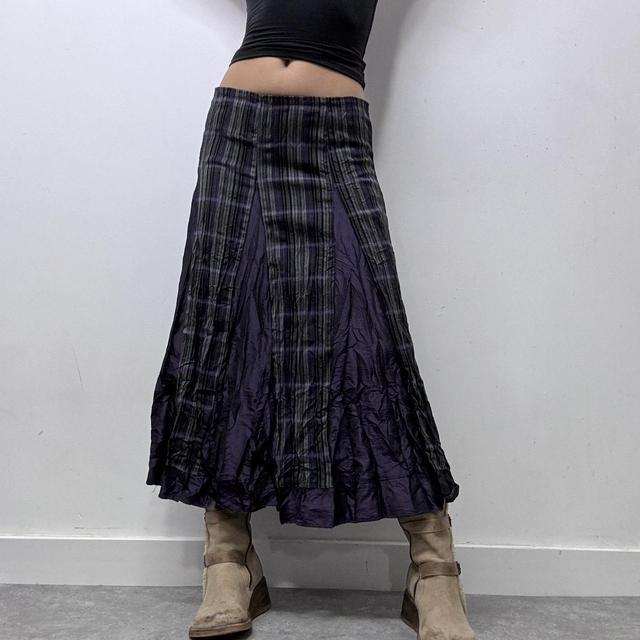 Grunge checked flare maxi skirt