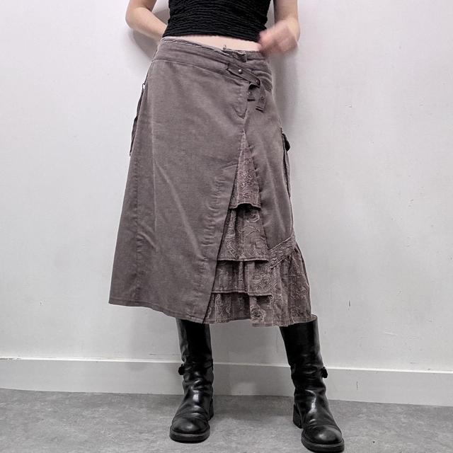 Brown lace asymmetric fairy midi skirt