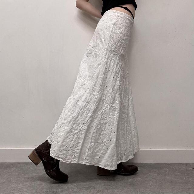 White cotton tiered midi skirt
