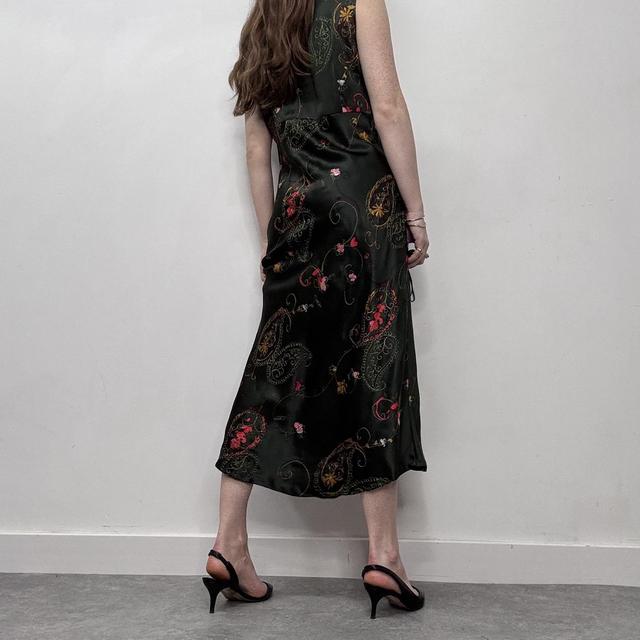 Dark green silk bias cut embroidery dress