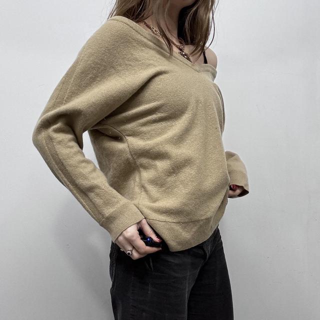 Tan off the shoulder slouchy cashmere jumper