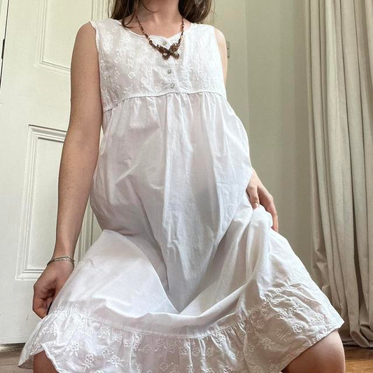 White cotton midi summer dress