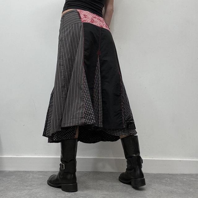 Pinstripe patchwork flared midi skirt