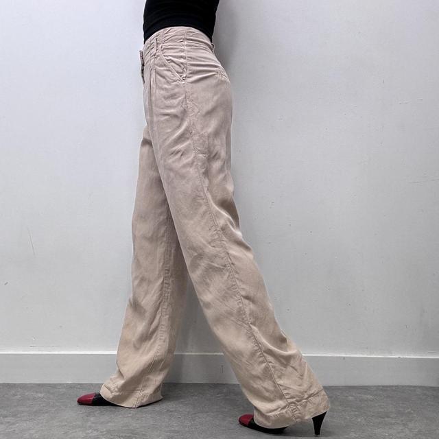 Tan pleated front wide leg trousers