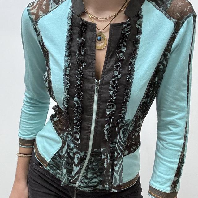 Sheer leopard graphic zip up