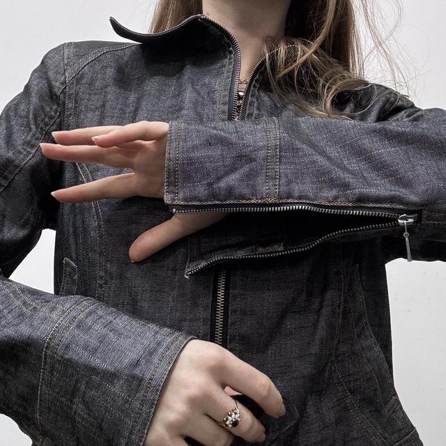 Dark denim cropped zip up jacket