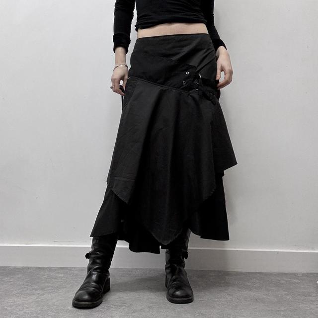 Black asymmetric grunge buckle skirt