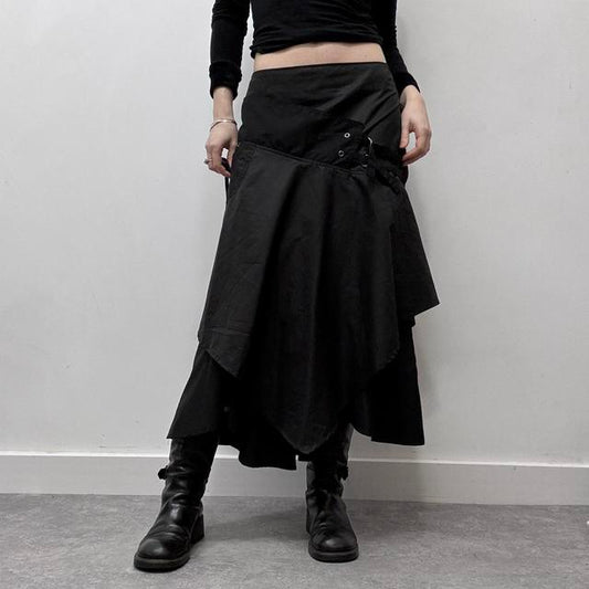 Black asymmetric grunge buckle skirt