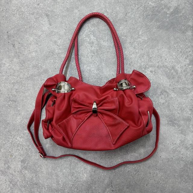 Red leather bow bag