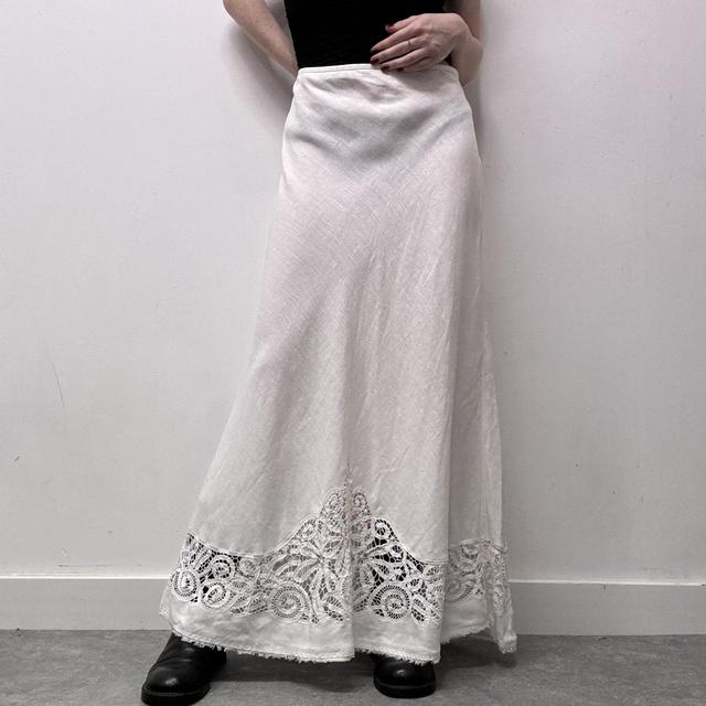 White linen lace maxi skirt