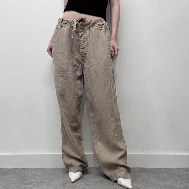 Brown linen wide oversized trousers