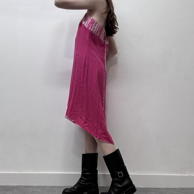 Y2k pink linen pinstripe dress
