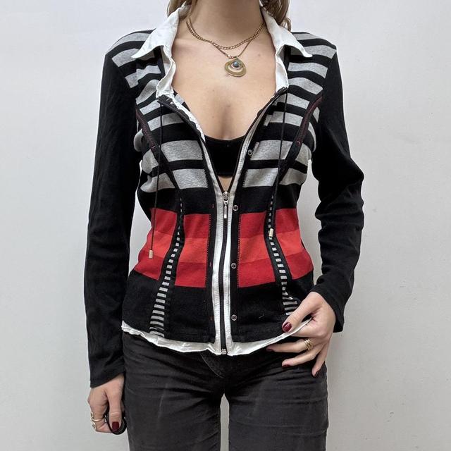 Pinstripe office grunge zip-up cardigan