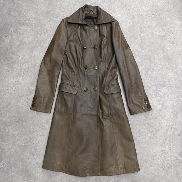 Khaki leather trench coat