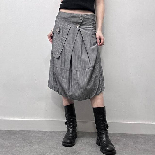 Grey puff balloon pinstripe skirt