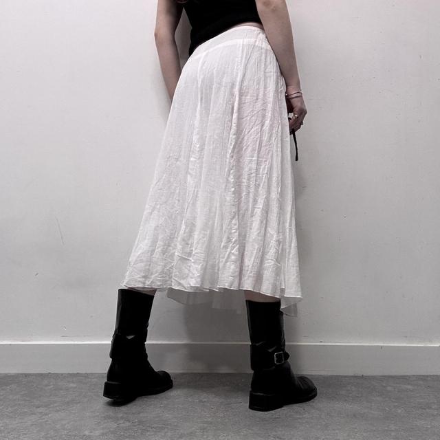 White crinkle pleated midi skirt