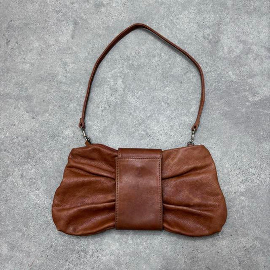 Brown leather bow shoulder bag