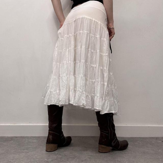 White cotton tiered midi skirt