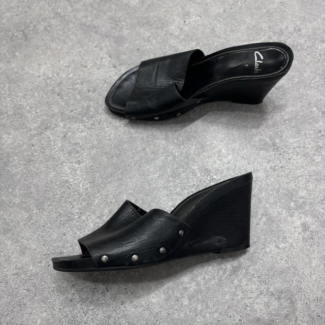 Black leather mules heels