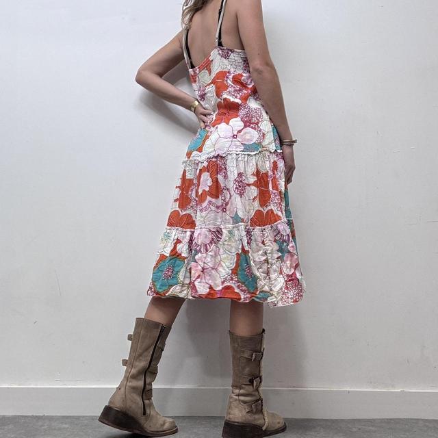 Floral printed flared cotton dress