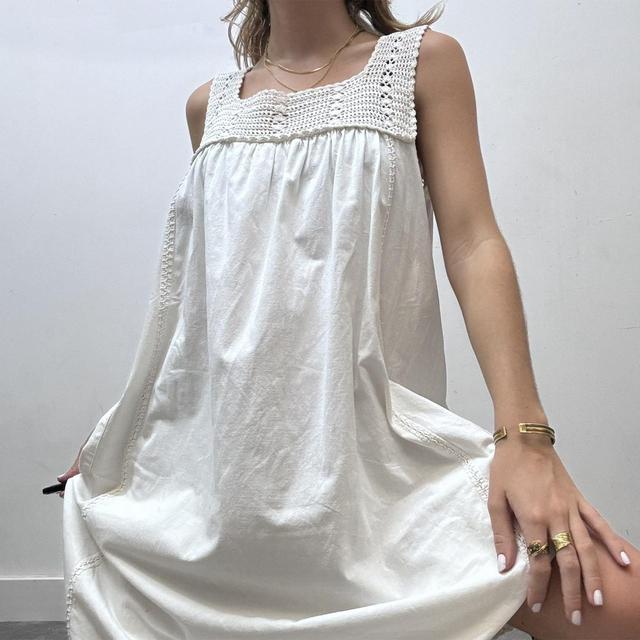 Vintage white cotton crochet midi dress