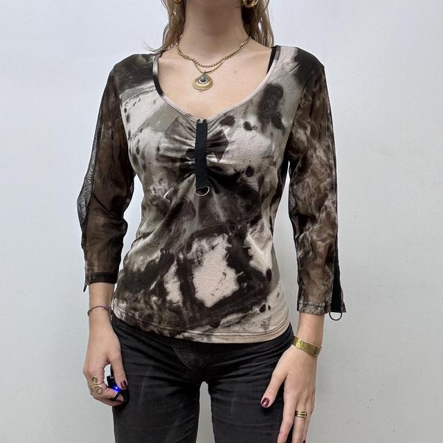 Sheer distressed grunge print mesh top