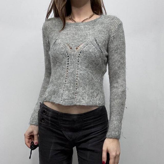 Grey sheer soft knit cropped jumper