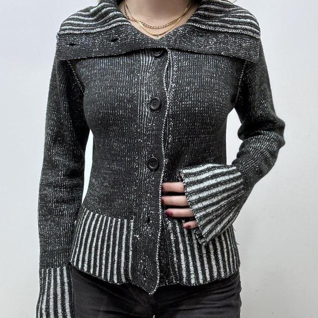 Distressed ribbed knit cardigan