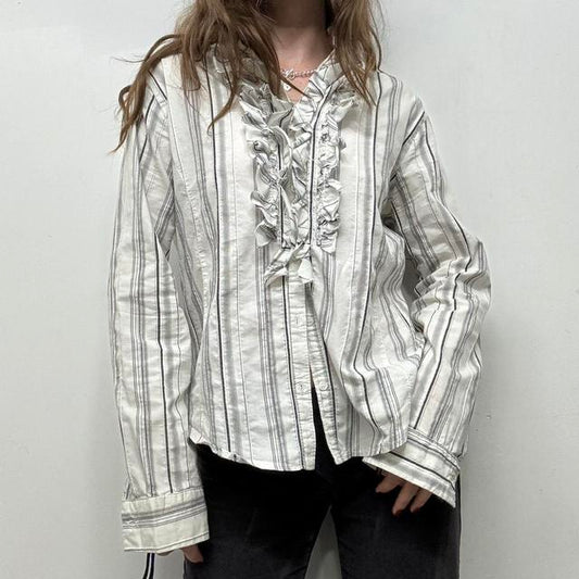 Ruffle pinstripe fitted shirt