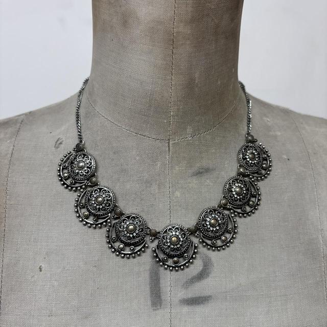 Silver boho carved necklace