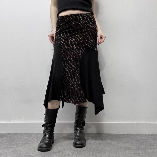 Grunge glitter asymmetric midi skirt