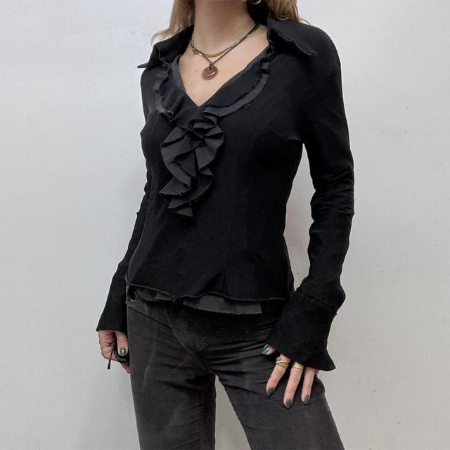 Black ruffle flare shirt