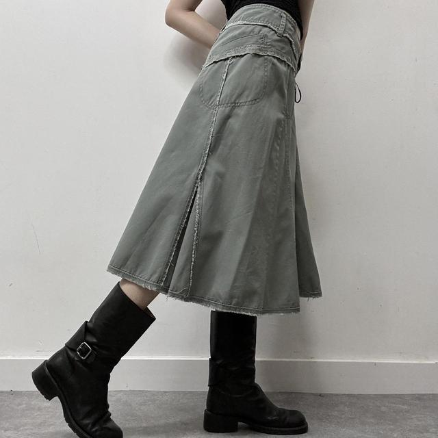Khaki denim distressed skirt